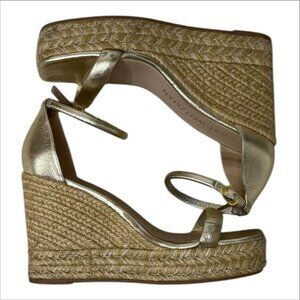 Stuart Weitzman Nudist Espadrille Gold Metallic Wedge Sandals Size 7.5
